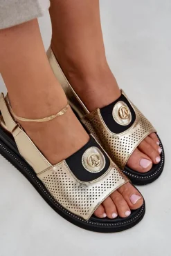 Online Boto Sandały Damskie Na Koturnie Złote Isnnoria Złoty