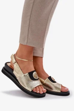 Online Boto Sandały Damskie Na Koturnie Złote Isnnoria Złoty