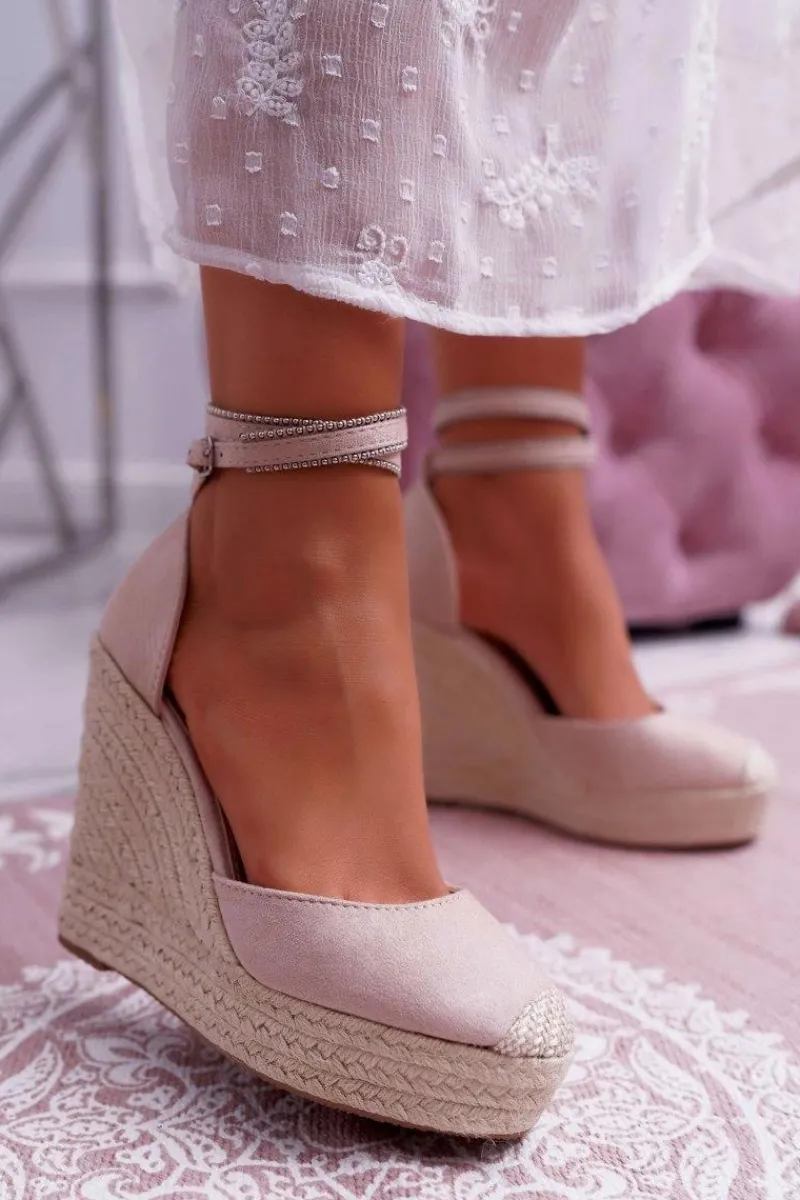 Sandały Na Koturnie>Boto Sandały Damskie Na Koturnie Lniane Różowe Canterola