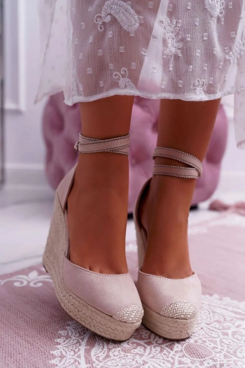 Sandały Na Koturnie>Boto Sandały Damskie Na Koturnie Lniane Różowe Canterola