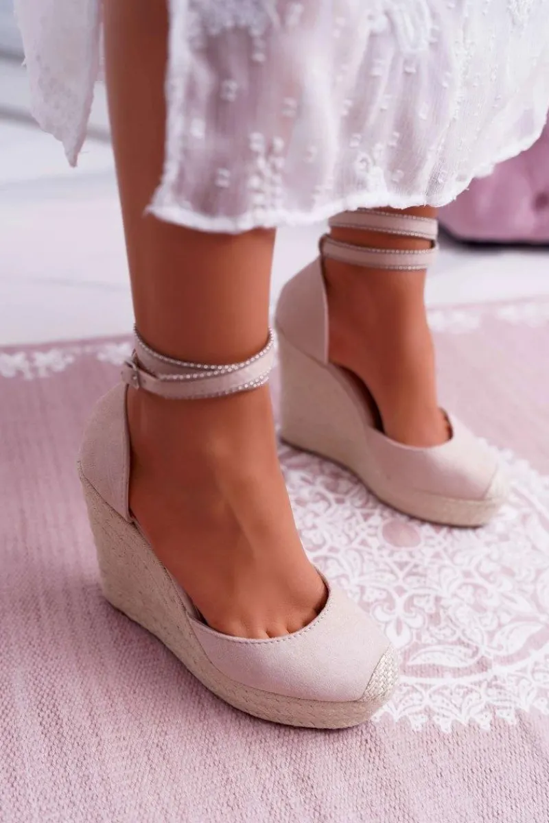 Sandały Na Koturnie>Boto Sandały Damskie Na Koturnie Lniane Różowe Canterola