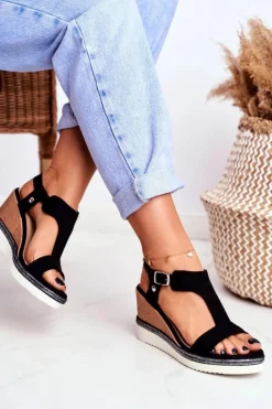 Sale Sandały Damskie Na Koturnie Czarne Rosa Damskie Sandały Na Koturnie