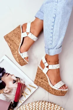 Clearance Boto Sandały Damskie Na Koturnie Lu Boo Białe Gail