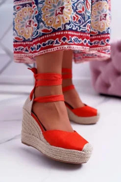 New Sandały Damskie Na Koturnie Pomarańczowe Tahaya Damskie Sandały Na Koturnie