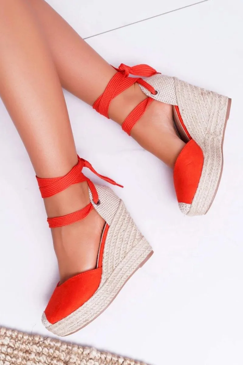 New Sandały Damskie Na Koturnie Pomarańczowe Tahaya Damskie Sandały Na Koturnie