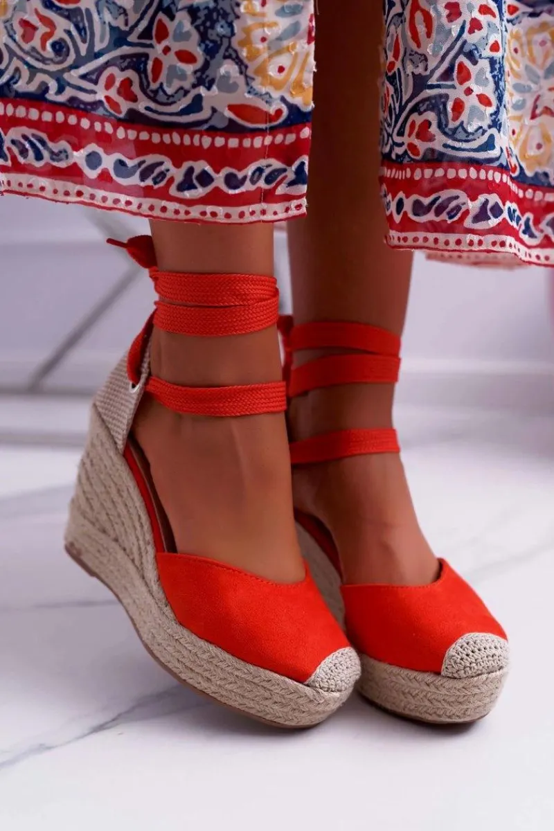 New Sandały Damskie Na Koturnie Pomarańczowe Tahaya Damskie Sandały Na Koturnie