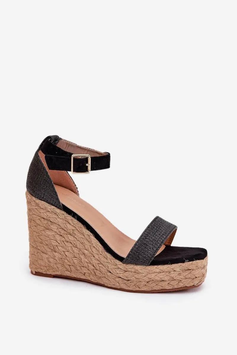 Discount Boto Sandały Damskie Na Koturnie Z Plecionką Czarne Adelio Czarny