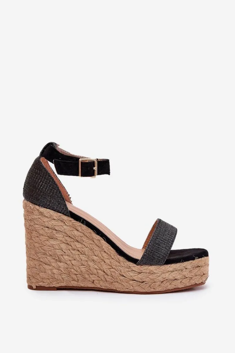 Discount Boto Sandały Damskie Na Koturnie Z Plecionką Czarne Adelio Czarny