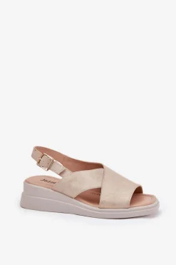 Hot Sandały Damskie Na Koturnie Z Eko Skóry Złote Quilara Damskie Sandały Na Koturnie