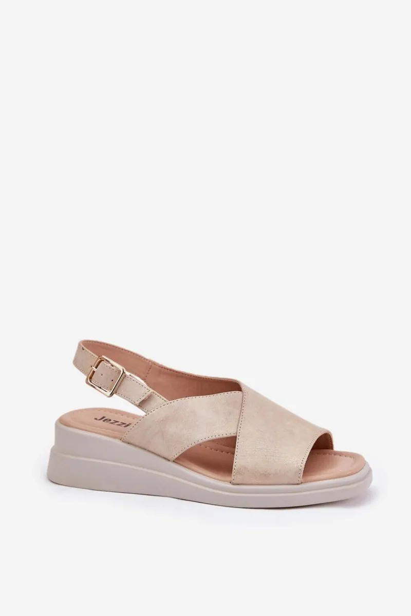 Hot Sandały Damskie Na Koturnie Z Eko Skóry Złote Quilara Damskie Sandały Na Koturnie