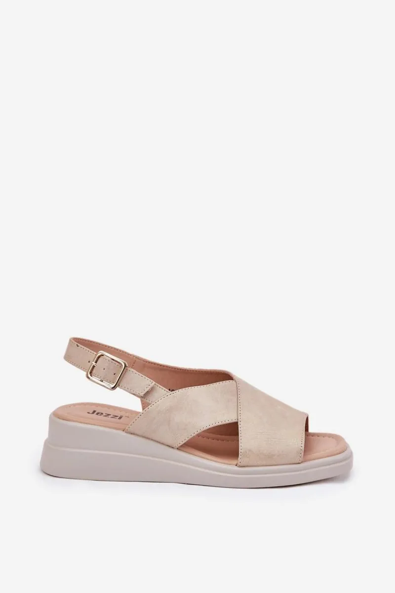 Hot Sandały Damskie Na Koturnie Z Eko Skóry Złote Quilara Damskie Sandały Na Koturnie