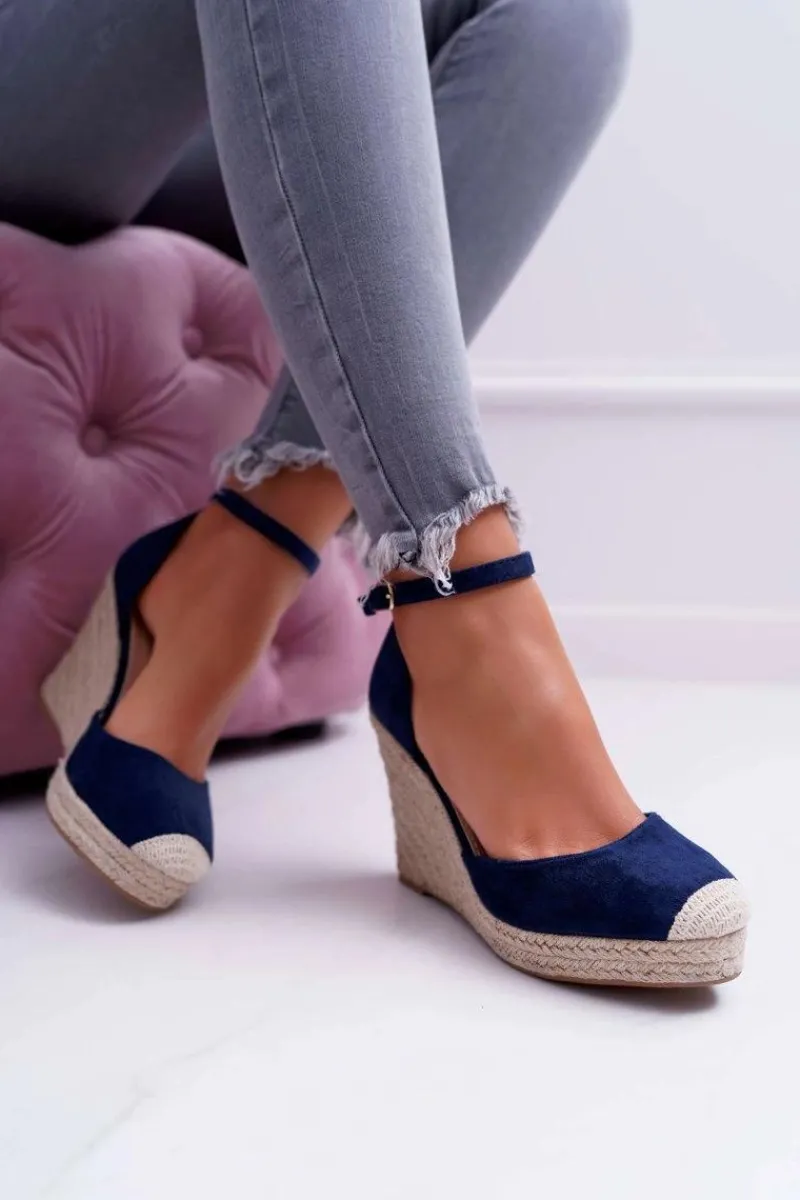 Discount Sandały Damskie Na Koturnie Lniane Granatowe Tammaris Damskie Sandały Na Koturnie