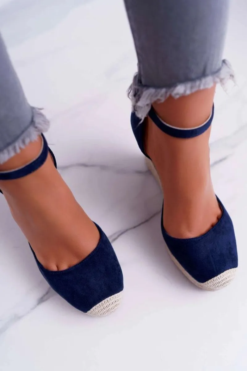 Discount Sandały Damskie Na Koturnie Lniane Granatowe Tammaris Damskie Sandały Na Koturnie