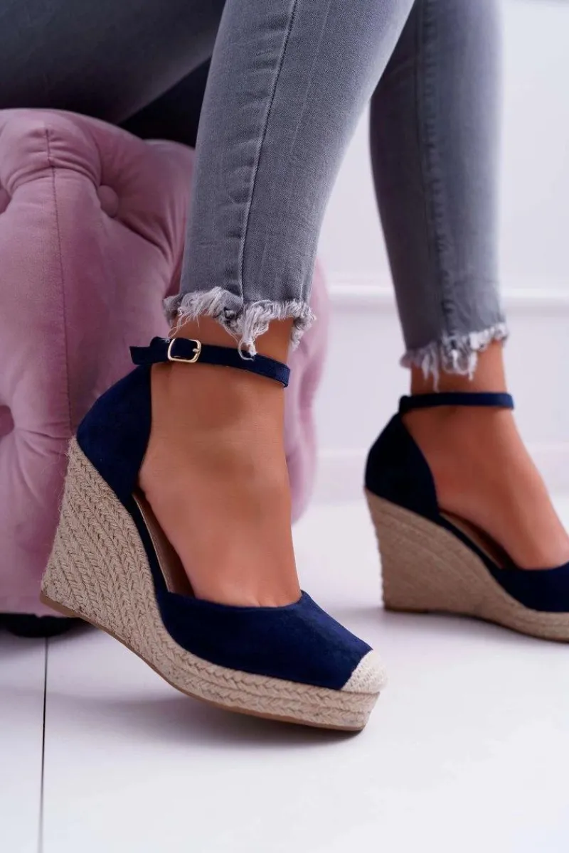 Discount Sandały Damskie Na Koturnie Lniane Granatowe Tammaris Damskie Sandały Na Koturnie