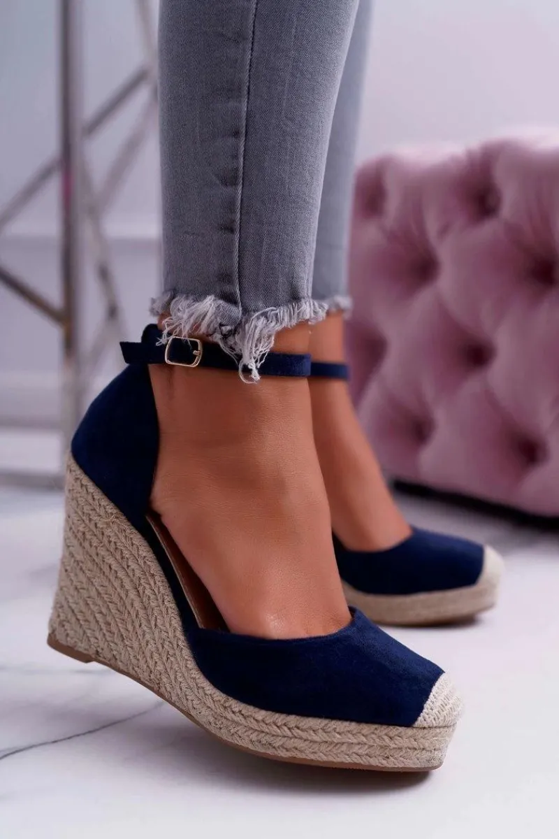 Discount Sandały Damskie Na Koturnie Lniane Granatowe Tammaris Damskie Sandały Na Koturnie