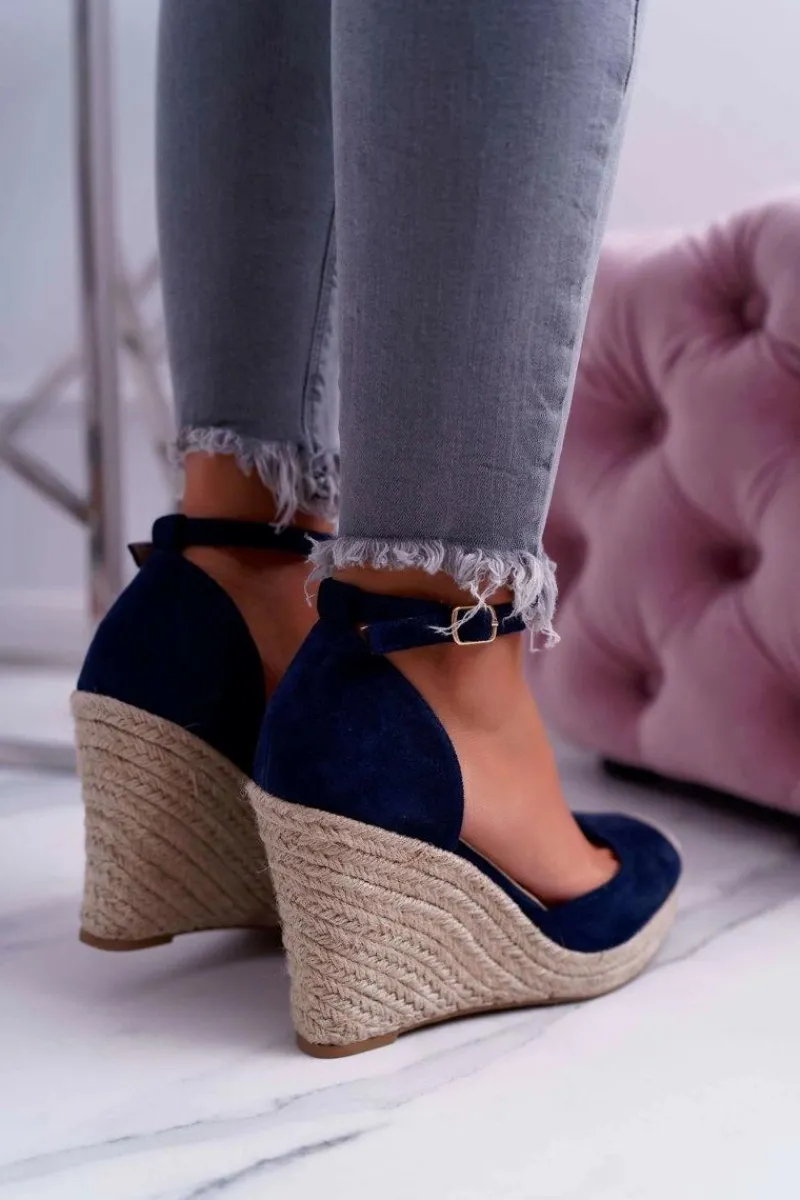 Discount Sandały Damskie Na Koturnie Lniane Granatowe Tammaris Damskie Sandały Na Koturnie