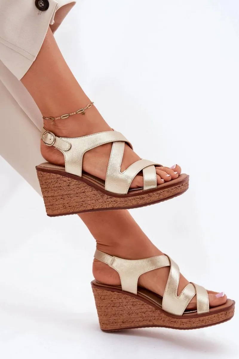 Sandały Na Obcasie|Sandały Na Koturnie>Buty Sergio Leone Sandały Damskie Na Koturnie Sergio Leone SK223 Złote Złoty