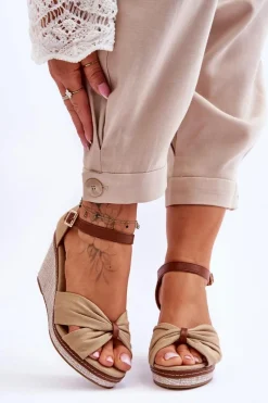 New Boto Sandały Damskie Na Koturnie Beżowe Daphne