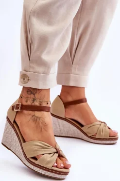 New Boto Sandały Damskie Na Koturnie Beżowe Daphne