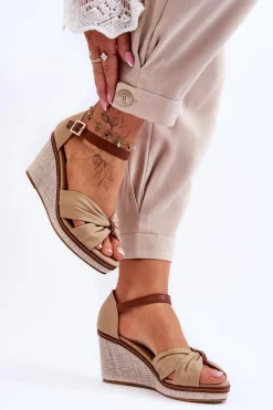 New Boto Sandały Damskie Na Koturnie Beżowe Daphne