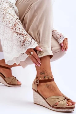 New Boto Sandały Damskie Na Koturnie Beżowe Daphne