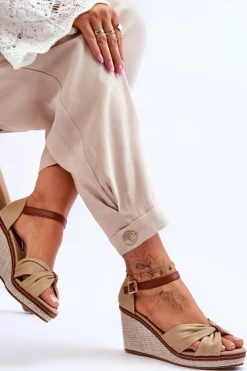 New Boto Sandały Damskie Na Koturnie Beżowe Daphne