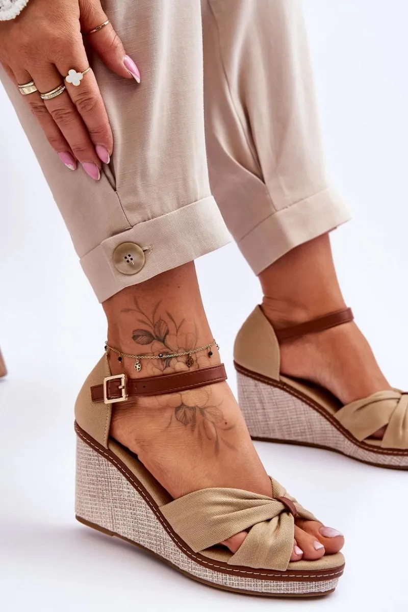 New Boto Sandały Damskie Na Koturnie Beżowe Daphne