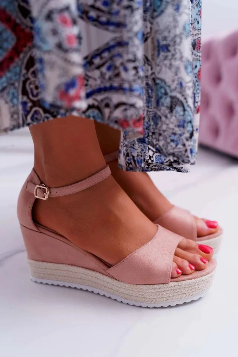 Sandały Na Koturnie>Boto Sandały Damskie Na Koturnie Platformie Zamszowe Różowe Delima