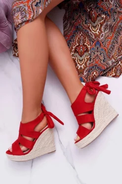 Sandały Na Koturnie>Boto Sandały Damskie Na Koturnie Czerwone Yenga