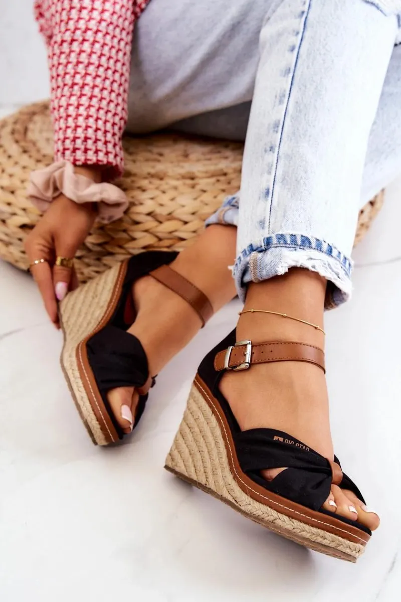 Hot Sandały Damskie Na Koturnie Big Star JJ274937 Czarne Damskie Sandały Big Star|Sandały Na Koturnie