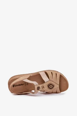Outlet INBLU Sandały Damskie Na Koturnie Z Ozdobami RV000015 Beżowe Beżowy
