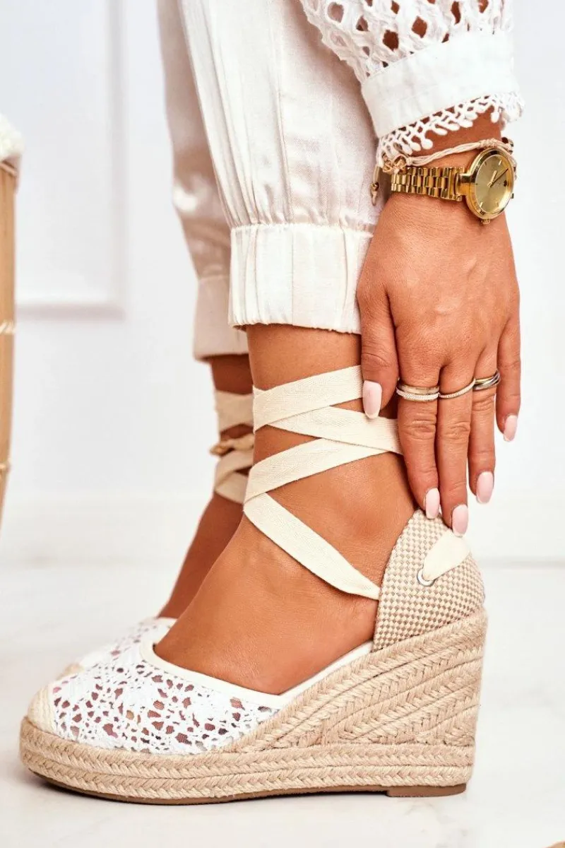 Discount Sandały Damskie Na Koturnie Espadryle Koronkowe Vieno Damskie Sandały Na Koturnie