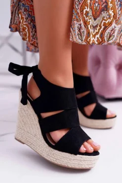 Sandały Damskie Na Koturnie Czarne Yenga Damskie Sandały Na Koturnie