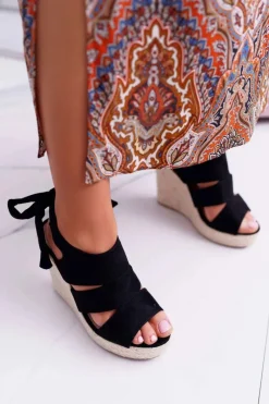 Sandały Damskie Na Koturnie Czarne Yenga Damskie Sandały Na Koturnie