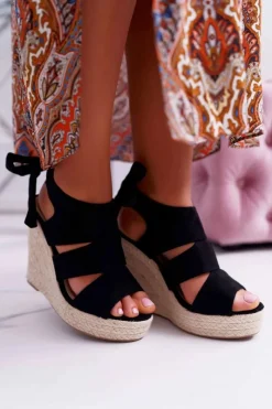 Sandały Damskie Na Koturnie Czarne Yenga Damskie Sandały Na Koturnie