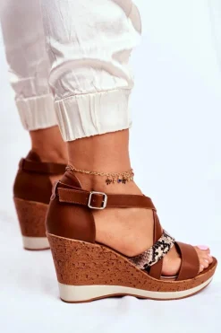 Best Buty Sergio Leone Sandały Damskie Na Koturnie Sergio Leone Brązowe SK309