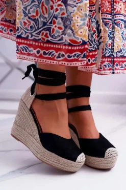 Outlet Sandały Damskie Na Koturnie Czarne Tahaya Damskie Sandały Na Koturnie