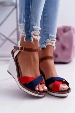 Hot Boto Sandały Damskie Na Koturnie Granatowe Kaisha