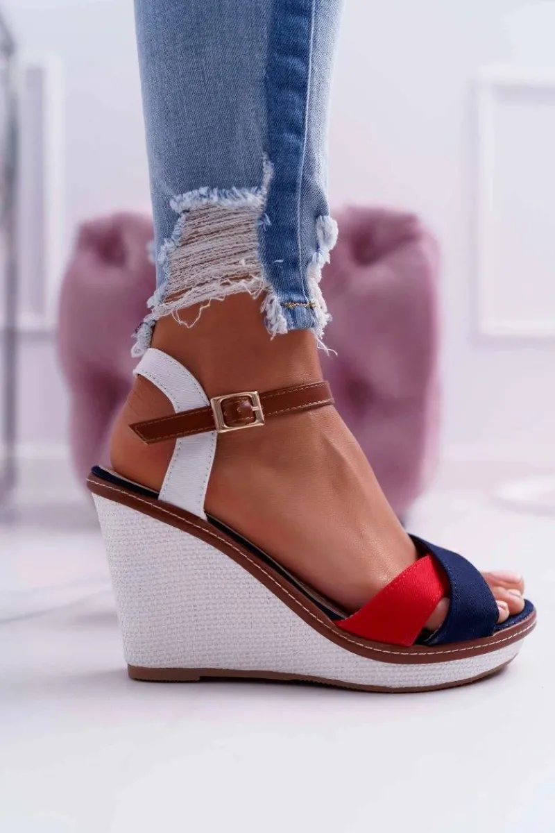 Hot Boto Sandały Damskie Na Koturnie Granatowe Kaisha