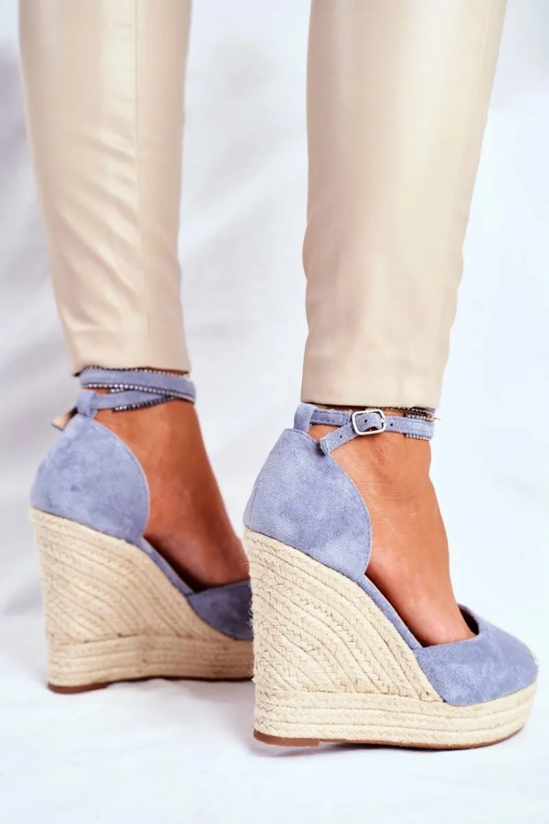 Discount Sandały Damskie Na Koturnie Lniane Niebieskie Canterola Damskie Sandały Na Koturnie