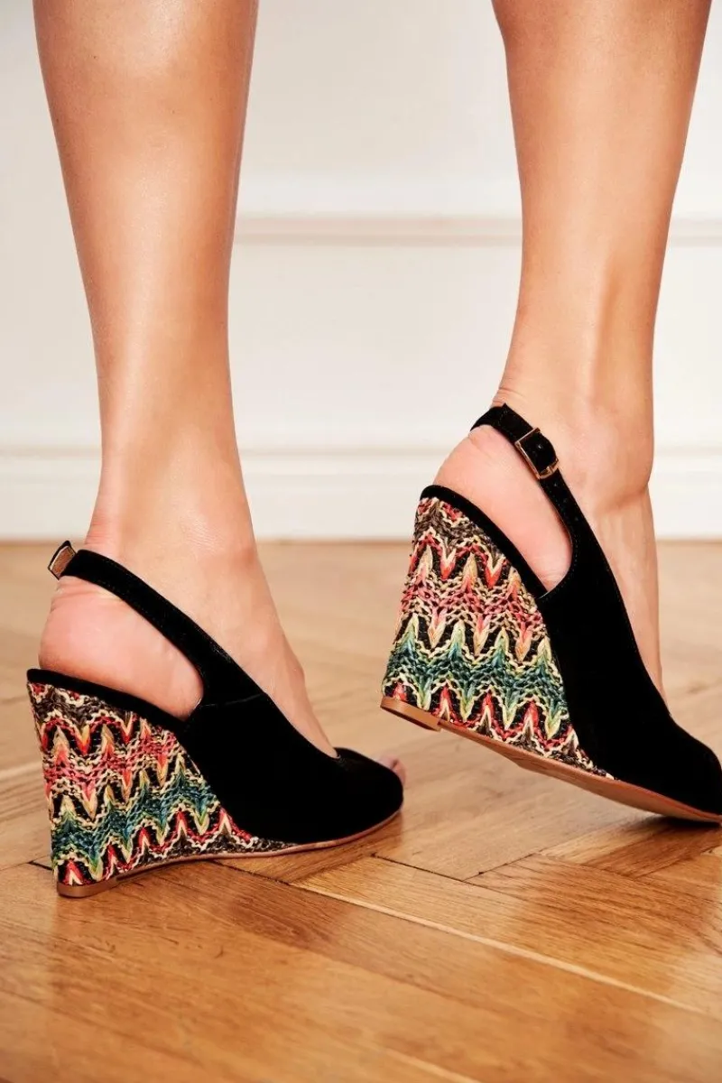 Hot Sandały Damskie Na Koturnie Skórzane Czarne 1964 Damskie Sandały Na Koturnie