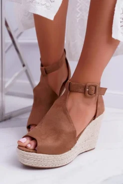 Sandały Na Koturnie>Boto Sandały Damskie Na Koturnie Platforma Camel Begest