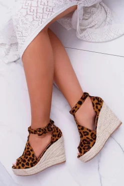 Outlet Boto Sandały Damskie Na Koturnie Platforma Leopard Begest