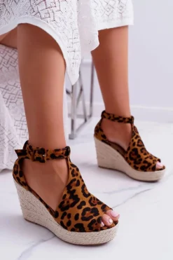Outlet Boto Sandały Damskie Na Koturnie Platforma Leopard Begest