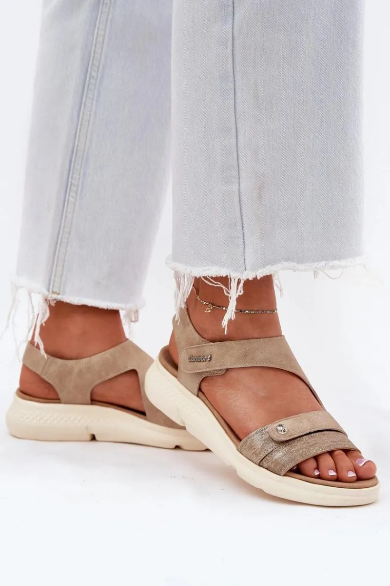 Clearance Sandały Damskie Na Koturnie Beżowe Maroriella Damskie Sandały Na Koturnie