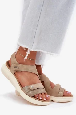 Clearance Sandały Damskie Na Koturnie Beżowe Maroriella Damskie Sandały Na Koturnie