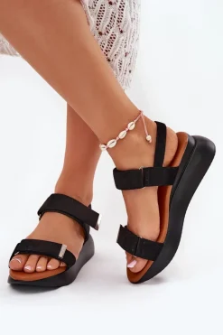 Sandały Na Koturnie>Boto Sandały Damskie Na Koturnie Czarne Monera Czarny