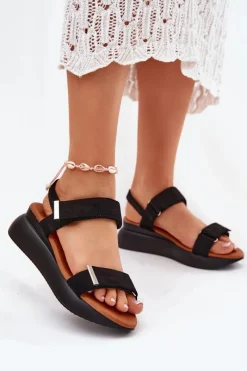 Sandały Na Koturnie>Boto Sandały Damskie Na Koturnie Czarne Monera Czarny