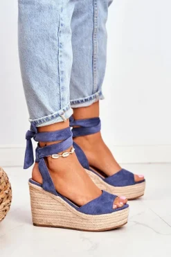 Sandały Na Koturnie>Boto Sandały Damskie Na Koturnie Espadryle Niebieskie Ollie