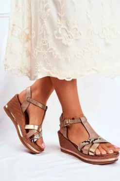 Discount Sandały Damskie Na Koturnie Beżowe Skóra Węża Enroll Damskie Sandały Na Koturnie